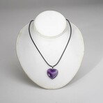 Amethyst Gem Heart Pendant on Black Cord