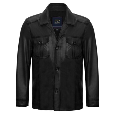 Button Up Leather Jacket // Black (S)