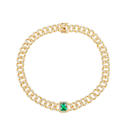 Camila 18k Gold Plated Titanium Collar Necklace // Green Stone // 19"