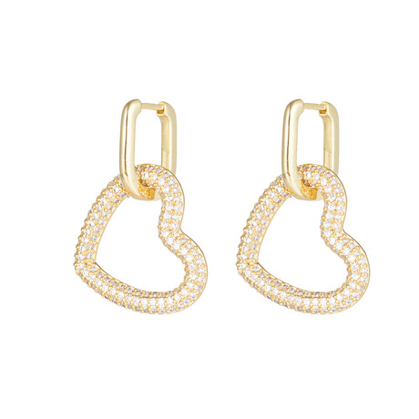 Double Heart 18k Gold Plated Brass + Cubic Zirconia Earrings