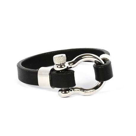 Jean Claude Jewelry // Leather Bracelet + Steel Clamp // Black + Silver