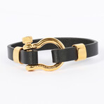 Jean Claude Jewelry // Leather Bracelet + Steel Clamp // Black + Gold
