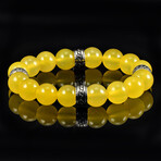 Yellow Agate Stone + Stainless Steel Accents Stretch Bracelet // 7.5"