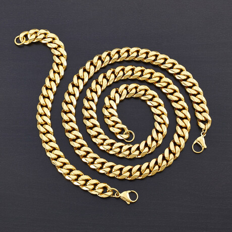 Gold Plated Stainless Steel Curb Chain Set // Bracelet + Necklace Set // 8.5" + 26"