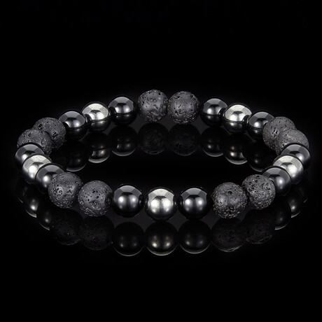 Lava + Magnetic Hematite + Onyx Stone Stretch Bracelet // 8"
