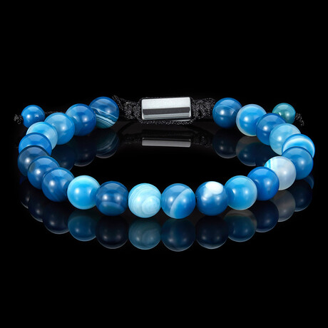 Blue Banded Agate Stone Adjustable Bracelet // 8"