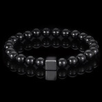 Onyx + Hematite Cube Stone Stretch Bracelet // 8"