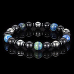 Azurite Chrysocolla + Onyx + Magnetic Hematite Stone Stretch Bracelet // 8.5"