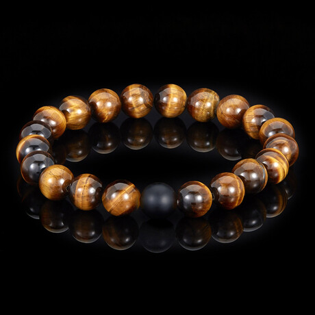 Tiger Eye + Matte Onyx Stone Stretch Bracelet // 8.25"