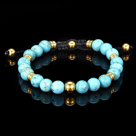 Turquoise Stone + Gold Plated Stainless Steel Adjustable Bracelet // 7.75"