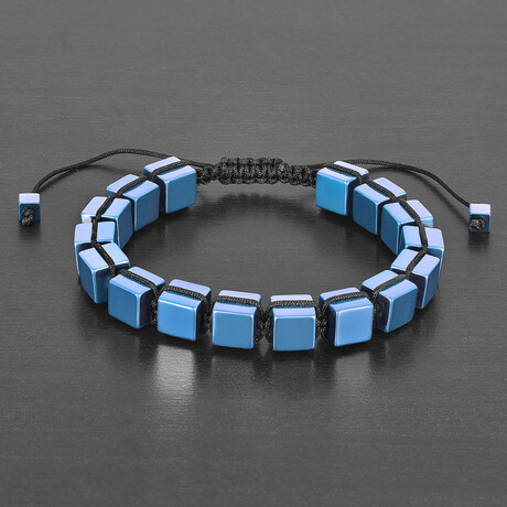 Blue Plated Hematite Cube Adjustable Bracelet // 8"