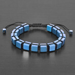 Blue Plated Hematite 8mm Cube Stone Adjustable Bracelet // 8"