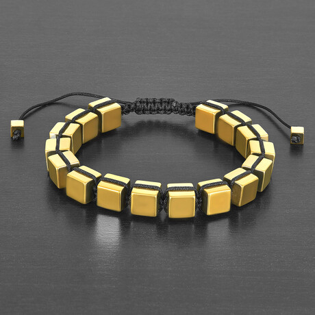 Gold Plated Hematite Cube Adjustable Bracelet // 8"
