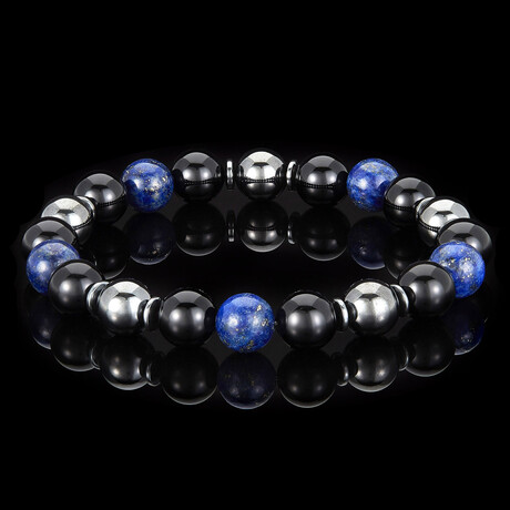 Lapis Lazuli + Magnetic Hematite + Onyx Stone Stretch Bracelet // 8.5"