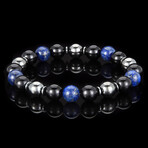 Lapis Lazuli + Onyx + Magnetic Hematite Stone Stretch Bracelet // 8.5"