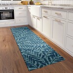 Yuma Tropical Leaves Non-Skid Rug // Blue (1'8" x 2'6" Accent Rug)