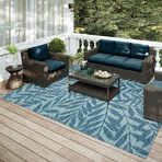 Yuma Tropical Leaves Non-Skid Rug // Blue (1'8" x 2'6" Accent Rug)
