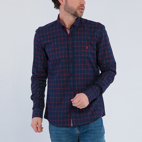 Andrew Long Sleeve Button Up Shirt // Navy + Red (S)