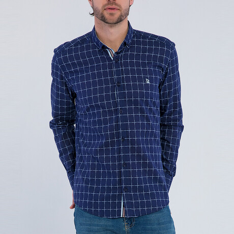 Andy Long Sleeve Button Up Shirt // Navy + Blue (S)