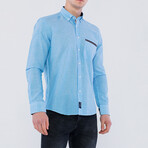 Henry Long Sleeve Button Up Shirt // Blue + White (3XL)