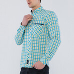 George Long Sleeve Button Up Shirt // White + Turquoise (L)