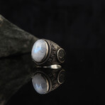 Moonstone + White Zircon Gemstone Pictorial Art Ring (Ring Size: 13)