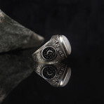 Moonstone + White Zircon Gemstone Pictorial Art Ring (Ring Size: 6)