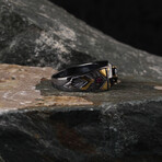Black Zircon + Garnet Gemstone + Rhodium + Gold Plated Ring (Ring Size: 6)