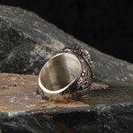 Hand Engraved + Black Zircon Ring (Ring Size: 6)
