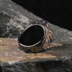 Hand Engraved + Rose Gold + Rhodium Plated Amber Ring (Ring Size: 6)