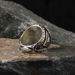 Handmade Enamel + Hand Engraved Blue Zircon Ring (Ring Size: 6)