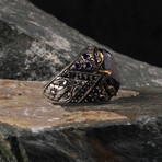 Hand Engraved + Dark Blue Zircon Gemstone + Space Gemstone Ring (Ring Size: 6)