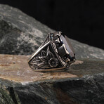 Hand Engraved + Mystical + Blue Topaz Gemstone Ring (Ring Size: 6)