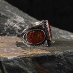 Handmade Enamel + Hand Engraved + Garnet Gemstone Ring (Ring Size: 6)