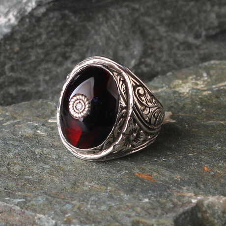 Red Amber Gemstone Ring (Ring Size: 6)
