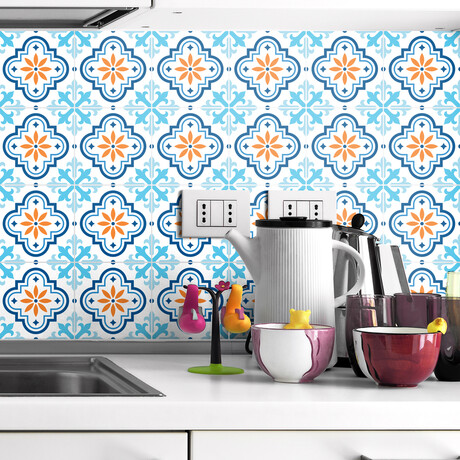 Stylish Ornament Azulejo Tile Stickers // Set of 24 (16"H x 24.5"W Area)