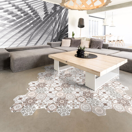 Coralina // Hexagon Waterproof + Non-Skid Floor Stickers // Set of 10 // 16"H x 35"W