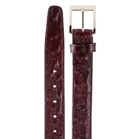 Genuine Ostrich Quill Leather Belt // Adjustable to Size 44 + Under // Burgundy