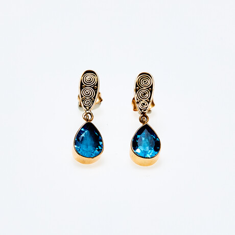 18K Gold Blue Topaz Drop Earrings