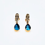 18K Gold Blue Topaz Drop Earrings