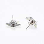 10K White Gold Chrome Diopside Flower Earrings