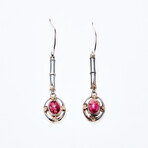 SS + 18K +  Pink Tourmaline Earrings + Diamond Accents