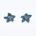 10K White Gold Blue Topaz Flower Earrings + White Zircon Center