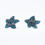 10K White Gold Blue Topaz Flower Earrings