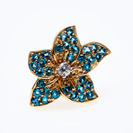 10K Gold Blue Topaz Flower Earrings