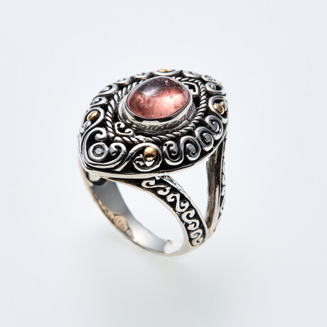 SS + 18K +  Pink Tormaline Ring + Diamond Accents (7)