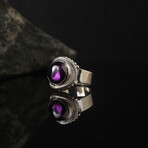 Amethyst Round Lucifer Silver Ring (Ring Size: 6)