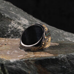 Tiger Eye Hand Engraved + Gold + Rhodium Plated Ring (Ring Size: 6)