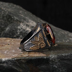 Hand Engraved + Gold + Rhodium Plated Zircon Ring (Ring Size: 6)