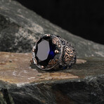 Hand Engraved + Rhodium + Gold Plated Zircon Ring (Ring Size: 6)